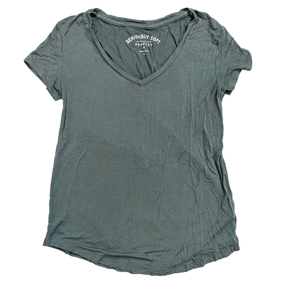 Aeropostale Seriously Soft V-neck Tee, XS Dusty Teal, Short Sleeve
